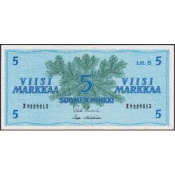 Finlande - Pick 106Aa_23 - 5 markkaa - Litt. B - Série X - 1963 (1980) - Etat : TTB+