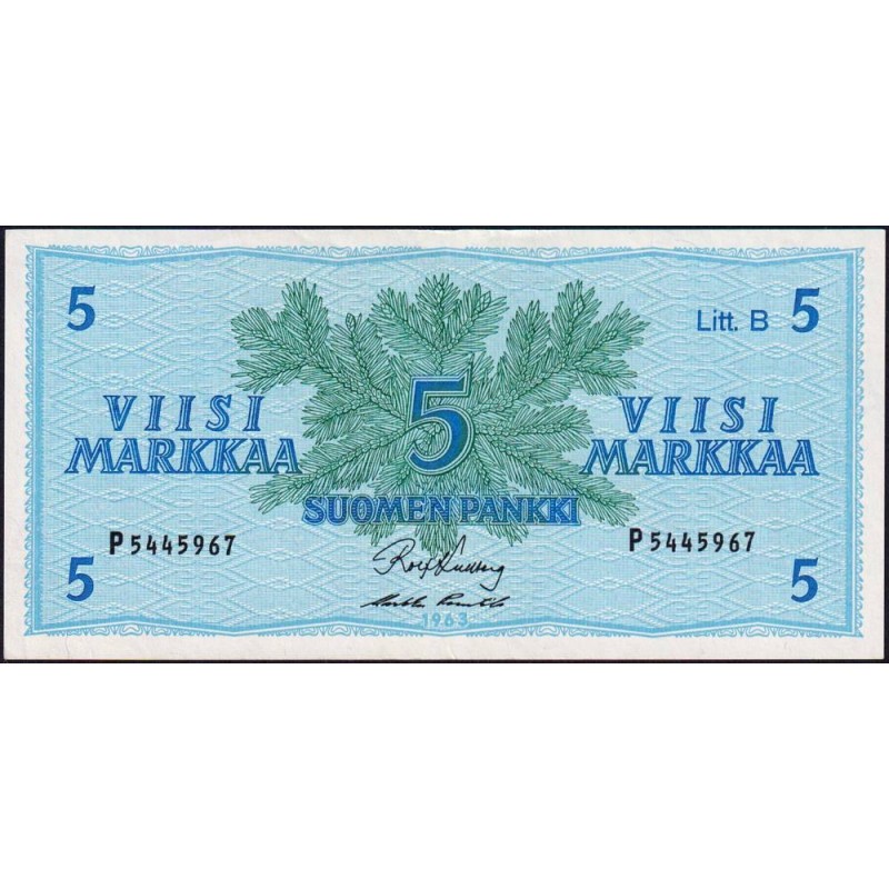 Finlande - Pick 106Aa_25 - 5 markkaa - Litt. B - Série P - 1963 (1980) - Etat : SUP+