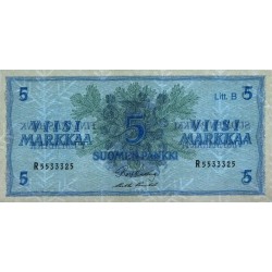 Finlande - Pick 106Aa_25 - 5 markkaa - Litt. B - Série R - 1963 (1980) - Etat : TTB+