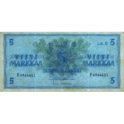 Finlande - Pick 106Aa_35 - 5 markkaa - Litt. B - Série F - 1963 (1980) - Etat : TTB+