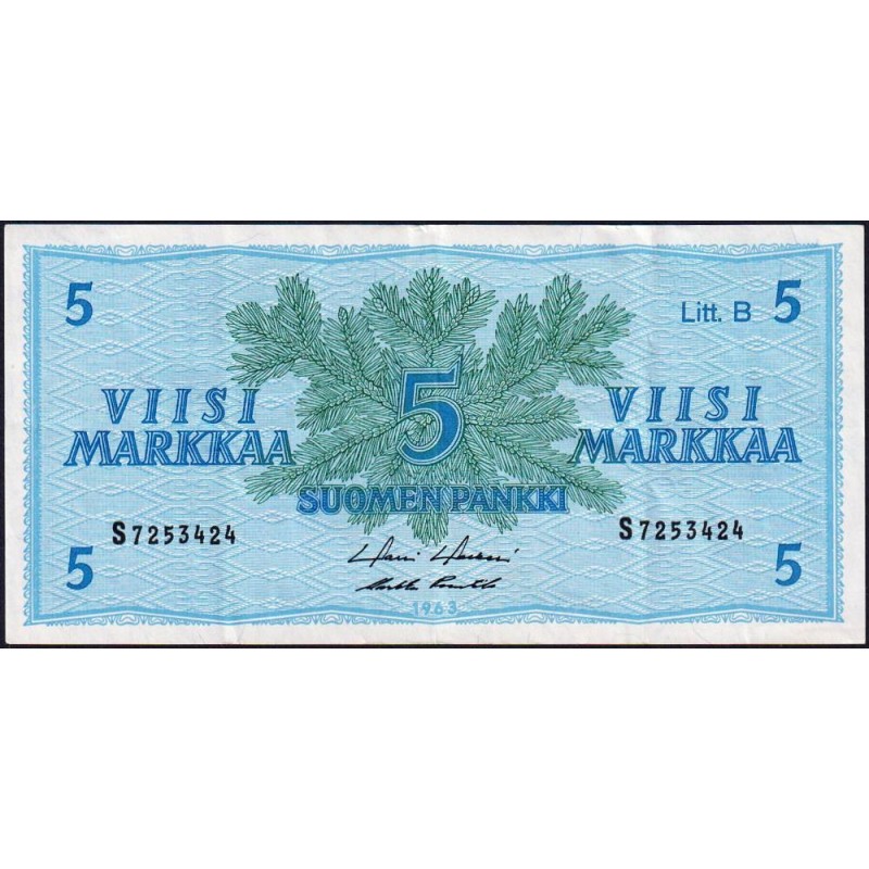 Finlande - Pick 106Aa_41 - 5 markkaa - Litt. B - Série S - 1963 (1980) - Etat : TTB+