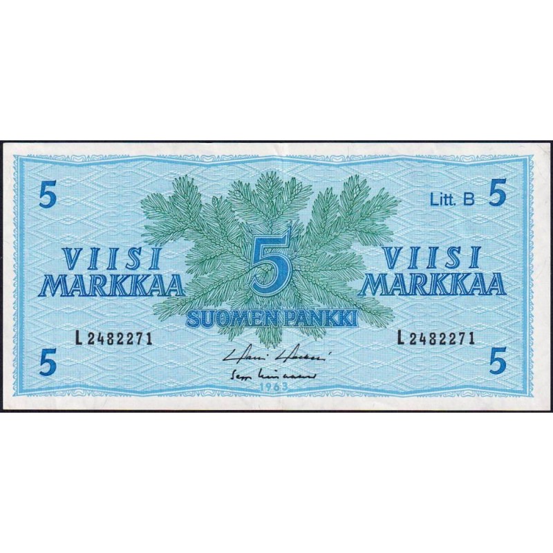Finlande - Pick 106Aa_42 - 5 markkaa - Litt. B - Série L - 1963 (1980) - Etat : SUP