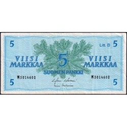 Finlande - Pick 106Aa_43 - 5 markkaa - Litt. B - Série M - 1963 (1980) - Etat : TTB