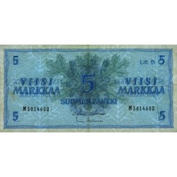 Finlande - Pick 106Aa_43 - 5 markkaa - Litt. B - Série M - 1963 (1980) - Etat : TTB