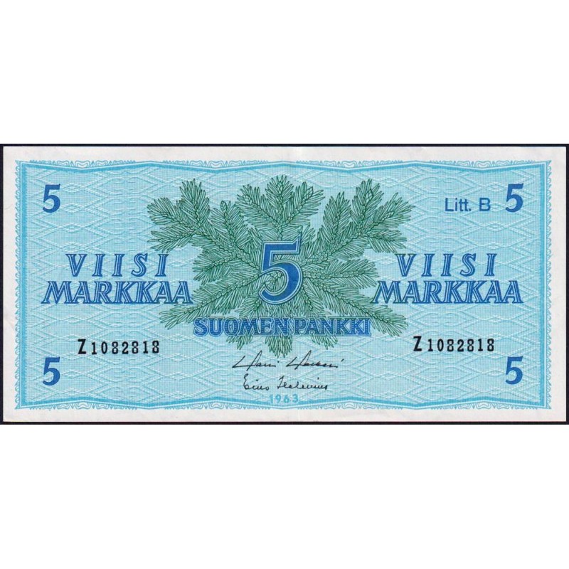Finlande - Pick 106Aa_43 - 5 markkaa - Litt. B - Série Z - 1963 (1980) - Etat : SUP+