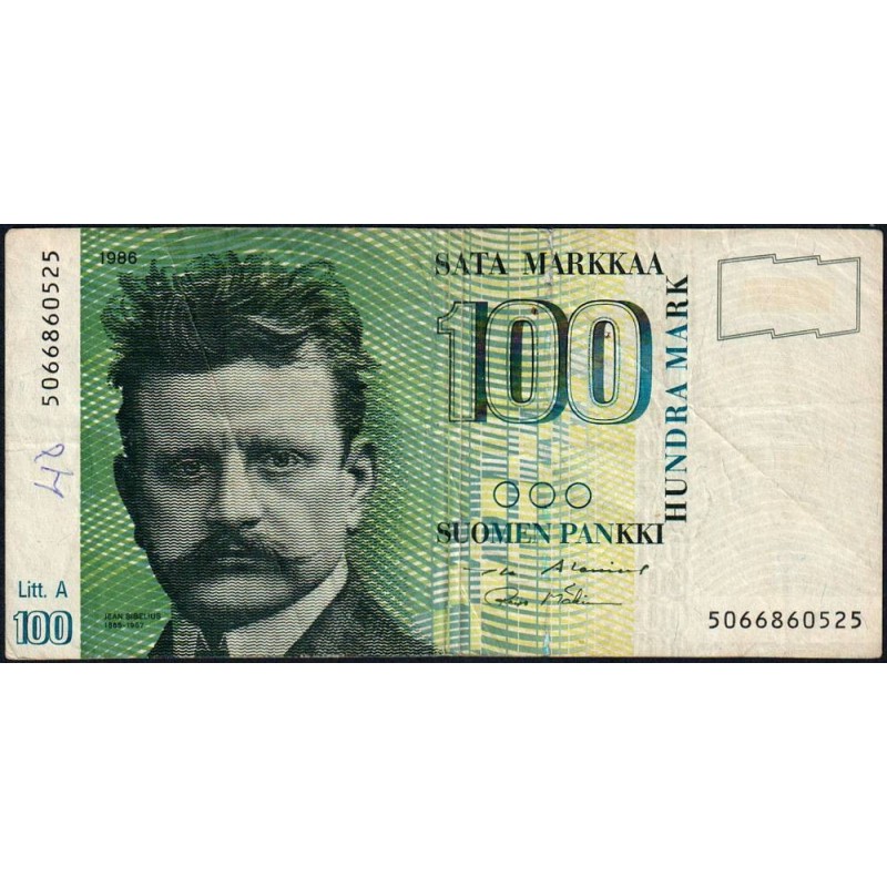 Finlande - Pick 119_6 - 100 markkaa - Litt. A - 1986 (1991) - Etat : TB