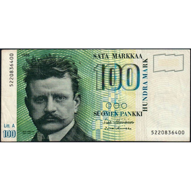 Finlande - Pick 119_28 - 100 markkaa - Litt. A - 1986 (1991) - Etat : TTB
