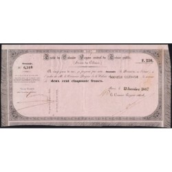 Nouvelle Calédonie - Kolsky non réf. - Seconde traite de 250 francs - 1867 - Etat : TTB+