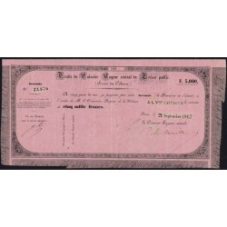 Nouvelle Calédonie - Sidney - Kolsky non réf. - Seconde traite de 5'000 francs - 1867 - Etat : TTB+