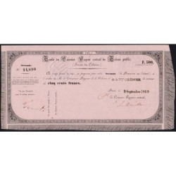 Nouvelle Calédonie - Kolsky non réf. - Seconde traite de 500 francs - 1869 - Etat : SUP