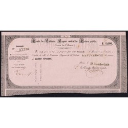 Nouvelle Calédonie - Kolsky non réf. - Seconde traite de 1'000 francs - 1869 - Etat : SUP+