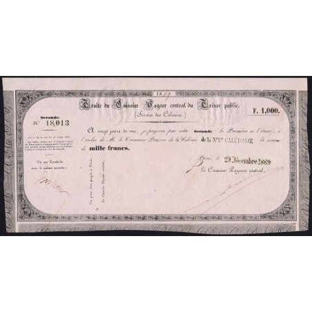 Nouvelle Calédonie - Kolsky non réf. - Seconde traite de 1'000 francs - 1869 - Etat : SUP