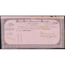 Nouvelle Calédonie - Kolsky non réf. - Seconde traite de 100 francs - 1871 - Etat : TTB