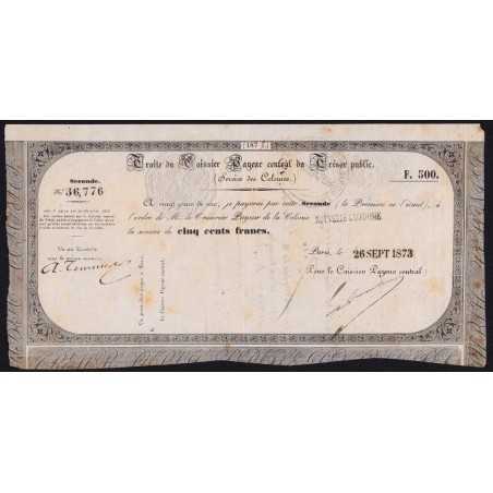 Nouvelle Calédonie - Kolsky non réf. - Seconde traite de 500 francs - 1873 - Etat : TTB