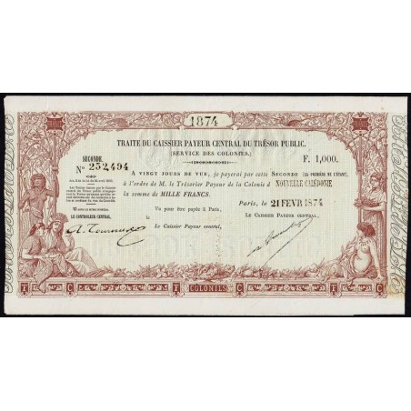 Nouvelle Calédonie - Kolsky 89 - Seconde traite de 1'000 francs - 1874 - Etat : SUP+