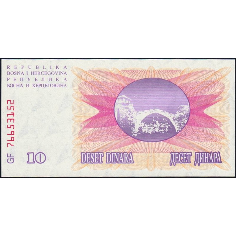 Bosnie-Herzégovine - Pick 10 - 10 dinara - Série GF - 01/07/1992 - Etat : NEUF