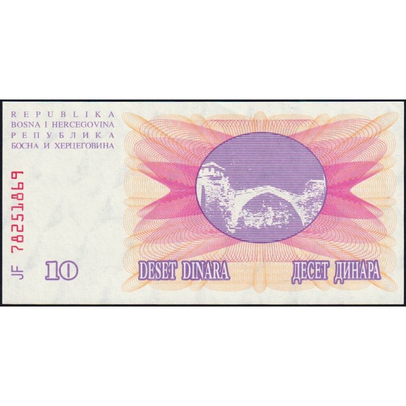 Bosnie-Herzégovine - Pick 10 - 10 dinara - Série JF - 01/07/1992 - Etat : NEUF