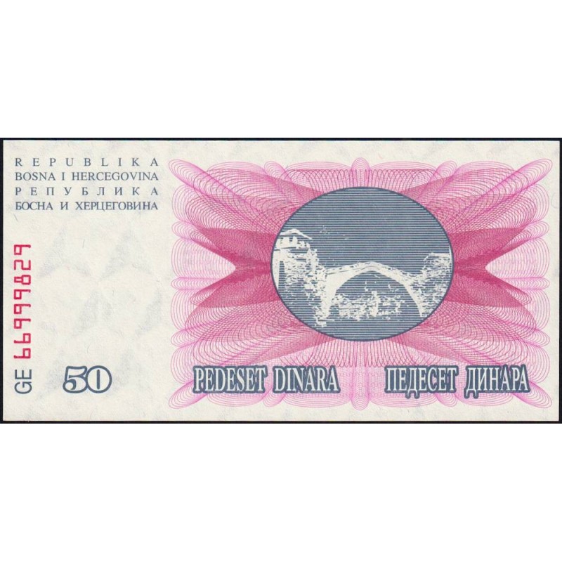 Bosnie-Herzégovine - Pick 12 - 50 dinara - Série GE - 01/07/1992 - Etat : NEUF