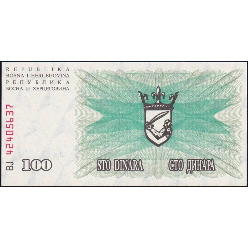 Bosnie-Herzégovine - Pick 13 - 100 dinara - Série BJ - 01/07/1992 - Etat : NEUF