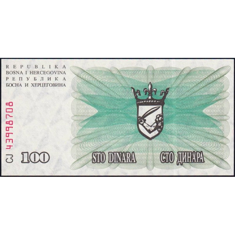 Bosnie-Herzégovine - Pick 13 - 100 dinara - Série CJ - 01/07/1992 - Etat : NEUF
