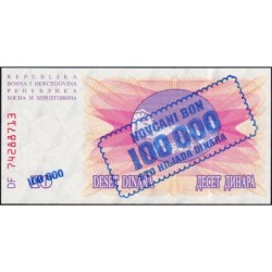 Bosnie-Herzégovine - Pick 34a - 100'000 sur 10 dinara - Série DF - 01/09/1993 - Etat : NEUF