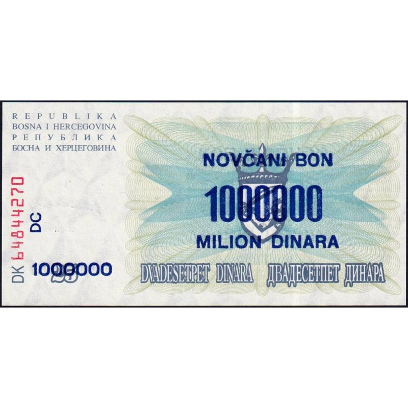 Bosnie-Herzégovine - Pick 35b - 1'000'000 sur 25 dinara - Série DK DC - 10/11/1993 - Etat : NEUF