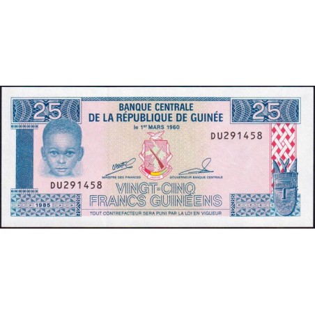 Guinée - Pick 28a - 25 francs guinéens - Série DU - 1985 - Etat : NEUF