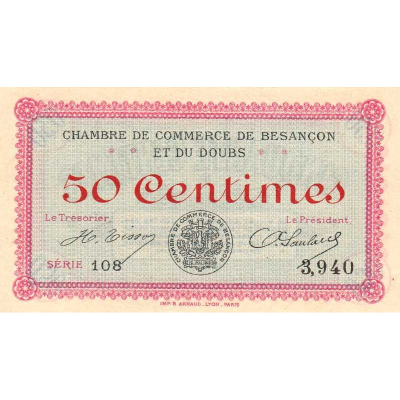 Billet des chambres de commerce Besançon 50 centimes