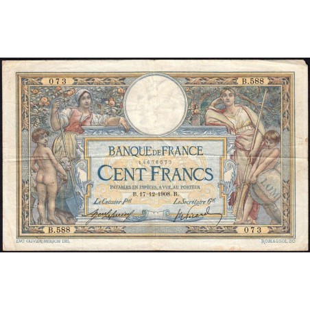 F 22-01 - 17/12/1908 - 100 francs - Merson avec LOM - Série B.588 - Etat : TB+