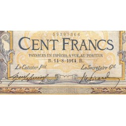 F 23-06 - 14/08/1914 - 100 francs - Merson sans LOM - Série Y.2376 - Etat : TB