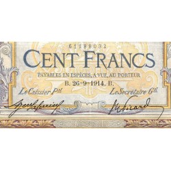 F 23-06 - 26/09/1914 - 100 francs - Merson sans LOM - Série O.2448 - Etat : TTB-