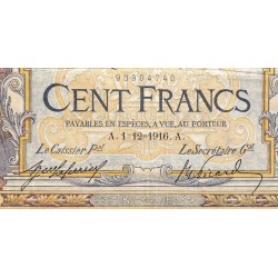 F 23-08 - 01/12/1916 - 100 francs - Merson sans LOM - Série E.3757 - Etat : TB-