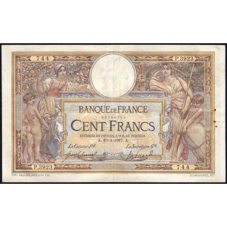 F 23-09 - 10/03/1917 - 100 francs - Merson sans LOM - Série P.3923 - Etat : TTB