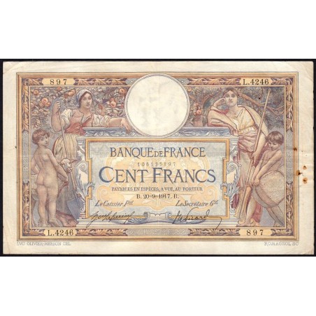 F 23-09a - 20/09/1917 - 100 francs - Merson sans LOM - Série L.4246 - Etat : TTB-
