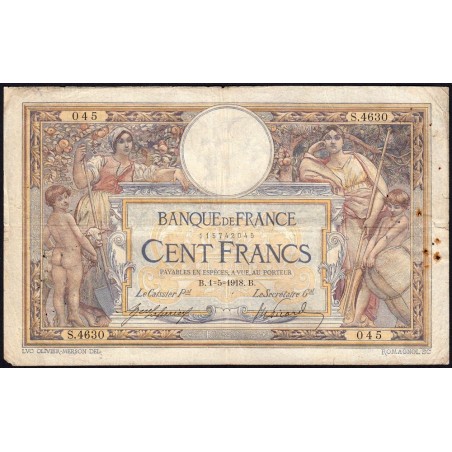 F 23-10 - 01/05/1918 - 100 francs - Merson sans LOM - Série S.4630 - Etat : B+