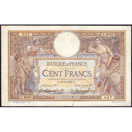 F 23-10 - 21/08/1918 - 100 francs - Merson sans LOM - Série E.4999 - Etat : B