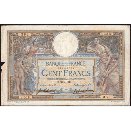 F 23-11 - 20/02/1919 - 100 francs - Merson sans LOM - Série S.5610 - Etat : AB