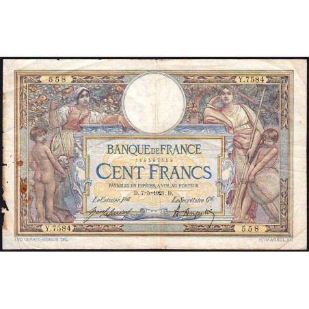 F 23-14 - 07/05/1921 - 100 francs - Merson sans LOM - Série Y.7584 - Etat : B