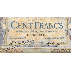 F 23-15 - 05/12/1922 - 100 francs - Merson sans LOM - Série E.8760 - Etat : TB-