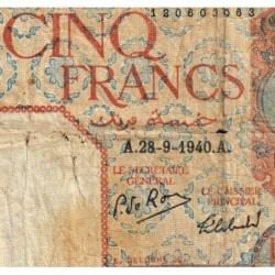 Tunisie - Pick 8b_2 - 5 francs - Série D.4825 - 28/09/1940 - Etat : TB-