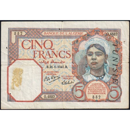 Tunisie - Pick 8c - 5 francs - Série 0.4882 - 21/01/1941 - Etat : TTB