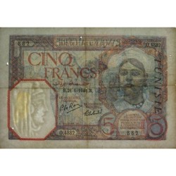 Tunisie - Pick 8c - 5 francs - Série 0.4882 - 21/01/1941 - Etat : TTB