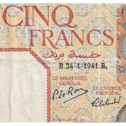 Tunisie - Pick 8c - 5 francs - Série A.4891 - 24/01/1941 - Etat : TTB+