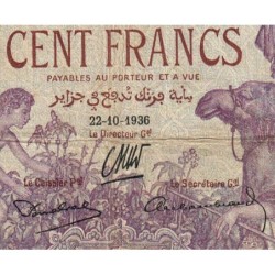 Tunisie - Pick 10c - 100 francs - Série T.1527 - 22/10/1936 - Etat : TB+