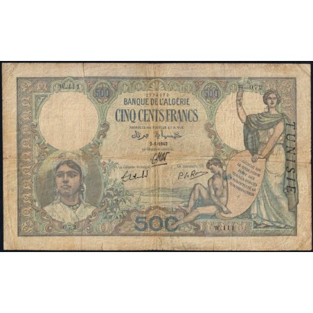 Tunisie - Pick 14_3 - 500 francs - Série W.111 (remplacement) - 02/01/1942 - Etat : B+