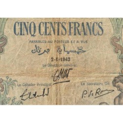Tunisie - Pick 14_3 - 500 francs - Série W.111 (remplacement) - 02/01/1942 - Etat : B+