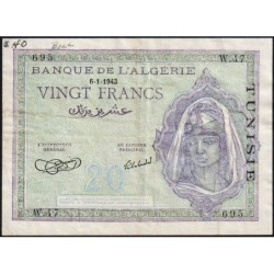 Tunisie - Pick 17_1 - 20 francs - Série W.47 (remplacement) - 06/01/1943 - Etat : TTB
