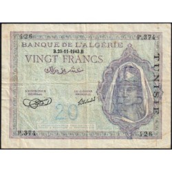 Tunisie - Pick 17_2 - 20 francs - Série P.374 - 23/11/1943 - Etat : TB+