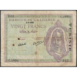 Tunisie - Pick 18 - 20 francs - Série C.1834 - 03/04/1945 - Etat : TB