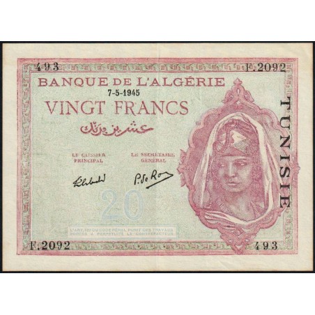 Tunisie - Pick 18 - 20 francs - Série F.2092 - 07/05/1945 - Etat : SUP+